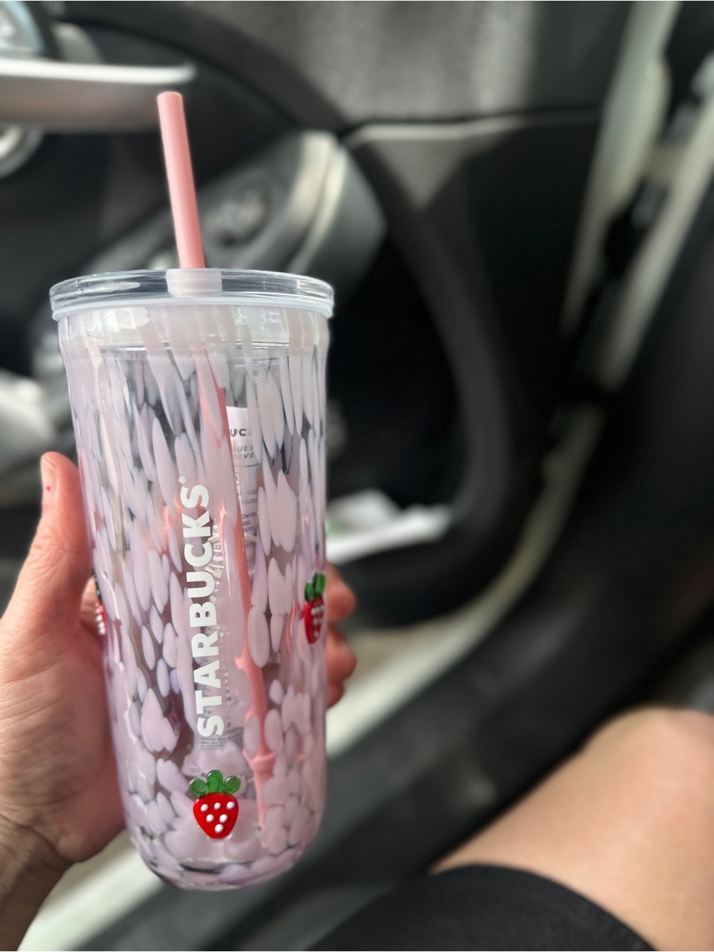Starbucks Pink and White Strawberry Pattern Tumbler with Pink Straw💕